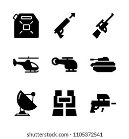 bullet, control, spectator and cloud icons in War vector set. Graphics for web and design