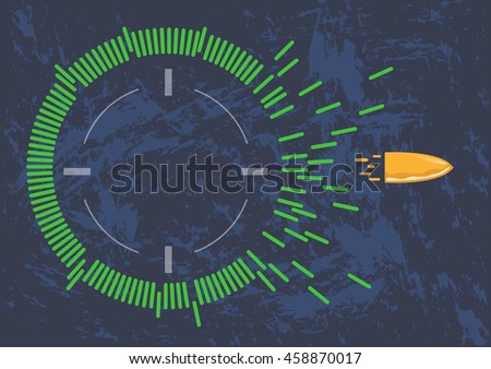 Bullet damages and pass through a circular frame. Editable Clip Art.