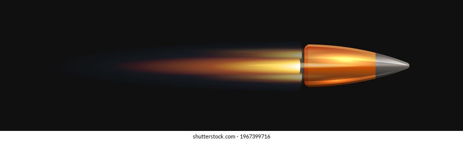 Bullet in Flame on Black Background. Vector