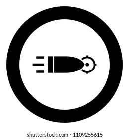 Bullet flying to target icon black color in circle round 