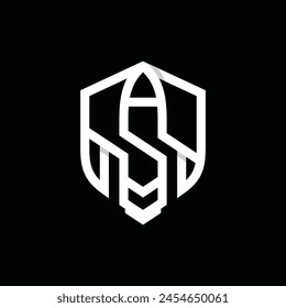 Bullet Gun Shield line simple logo design on black background