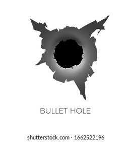 Bullet hole. Damage and cracks on surface from bullet. vector