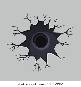 Bullet Hole in Dark Metal. Vector illustration