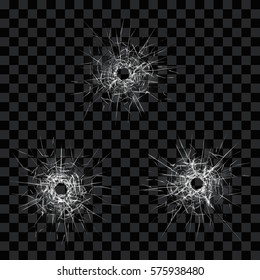 Bullet Hole Effect In Tempered Glass Template Vector Illustration On Transparent Background