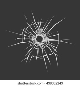 Bullet Hole in Glass. Dark Background. Vector illustration