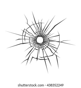 Bullet Hole in Glass. White Background. Vector illustration