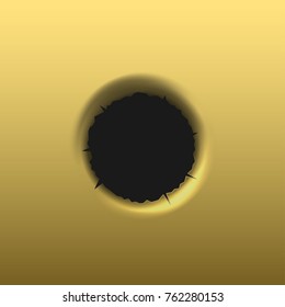 Bullet hole in golden background. Vector illustration