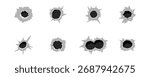 Bullet hole gun set shot weapon silhouette, impact impact marks gun, bullet hole gunshot. Damage from shoot.