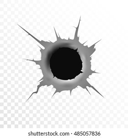 Bullet Hole. Isolated On White Transparent Background. Vector Illustration, Eps 10.