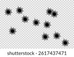 Bullet hole set with black shadow texture vector background military force gun shoot wall metal steel broken isolated macro torn drawing illustration design template aperture

