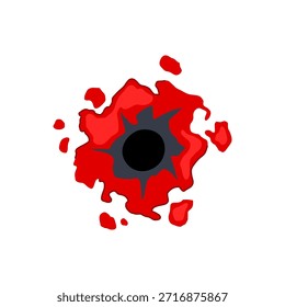 Einschussloch mit rotem Blut als Symbol für Gewalt, Verbrechen, Verletzungen, Zerstörung und Gefahr, ideal für Konflikt-, Kriegs- und Strafverfolgungsthemen
