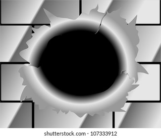 Bullet Hole And Slash At Metal Abstract Background For Techno Design. Eps 10