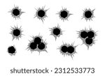 Bullet hole template. Damage and cracks on surface from bullet. Vector