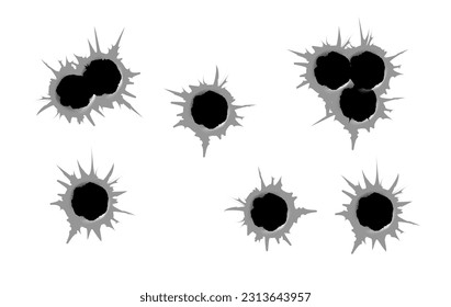 Plantilla de taladro de bala. Daños y grietas en la superficie por bala. Vector