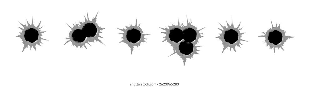 Kugellochschablone. Beschädigung und Risse an der Oberfläche durch Kugel. Vektorgrafik