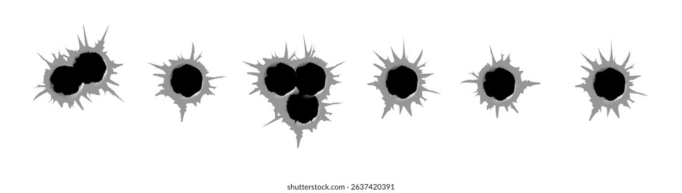 Bullet hole template. Damage and cracks on surface from bullet. Vector