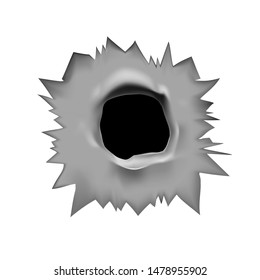 bullet hole. Vector illustration of a through hole from a bullet in a metal surface on a white isolated background