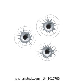 Bullet hole vector illustrations isolated on white