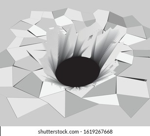 Bullet hole in the wall. Machine gun line. Vector

