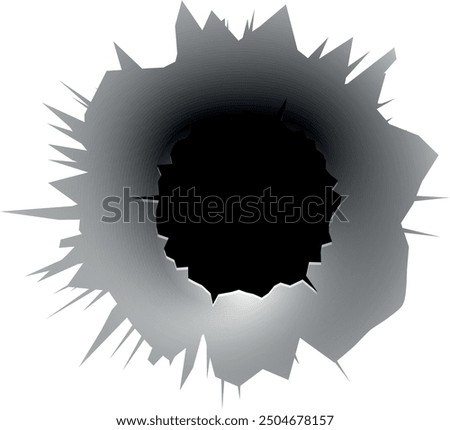 Bullet hole in white surface with realistic torn edges