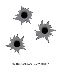 bullet holes. different damaged element from bullet on metallic surface. vector illustration
