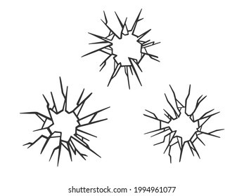 bullet holes in glass line art sketch engraving vector illustration. T-shirt apparel print design. Scratch board imitation. Black and white hand drawn image.