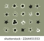 bullet holes. gunshot dots from shooting weapons shot destruction targets. Vector templates set