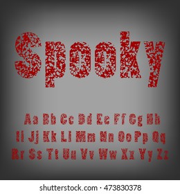 Bullet holes in letters. Spooky horror typeface font. Vector.