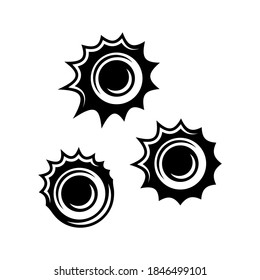 Juego de agujeros de bala de tres objetos vectoriales o elementos de diseño en estilo monocromo aislados en fondo blanco
