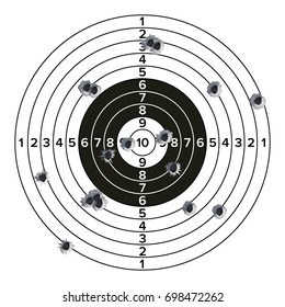 Bullet Holes In Target Vector. Success Shot. Paper Shooting Target For Shooting Competition. Illustration