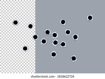 Bullet holes vector illustration. Damage and hole on surface from bullets.