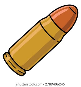 Bullet icon in vector illustration style featuring 9 mm caliber ammunition. Suitable for defense, combat and military related concepts.
