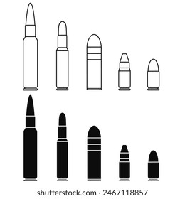 Bullet icon vector set. Cartridge illustration sign collection. Projectile symbol. Weapon logo.