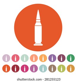 The bullet icon. Weapon symbol. Flat Vector illustration. Button Set