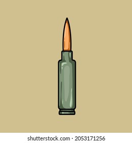 La bala está aislada en un fondo verde. Armas del ejército. Ilustración del vector