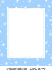Bullet journal blank printable page, winter holidays card template cover design decorated with outline image stars and snowflakes, rectangular frame for Christmas, New Year invitations, cards