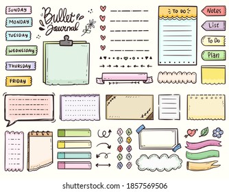 Bullet journal and colorful frame notes to do list ornament drawing doodle vector collection
