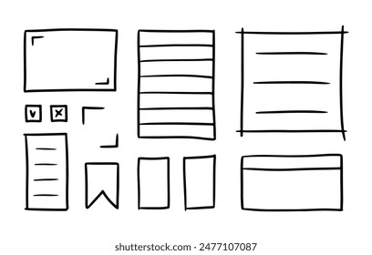 Bullet journal doodle set. Hand drawn elements, stickers, planner labels. Sketch scribble style. Vector illustration for diary, planner, notebook