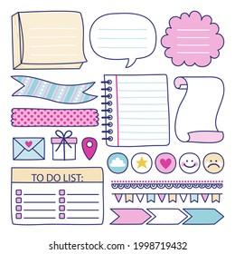 Bullet journal element. Handwritten sketch doodle. Diary planer, planner, calendar decoration design. Sketchbook symbol, label set. Bullet journal arrow, sticker, divider. Vector illustration.  