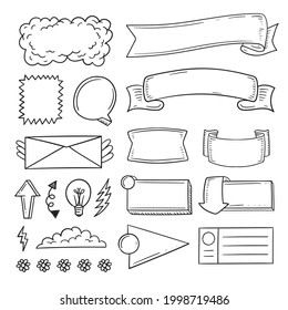 Bullet journal element. Handwritten sketch doodle. Diary planer, planner, calendar decoration design. Sketchbook symbol, label set. Bullet journal arrow, sticker, divider. Vector illustration.  