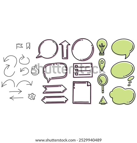 Bullet journal hand drawn element set, sticker, planner label. Doodle sketch scribble style. Bullet journal vector illustration for diary decoration