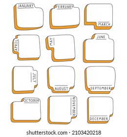 Bullet journal hand drawn elements.Hand drawn doodle calendar.Diary elements.Frames, borders design element for websites.Isolated on white background.Outline vector illustration.