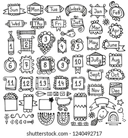 Bullet journal hand drawn vector elements for notebook, diary and planner. Doodle frames isolated on white background. 