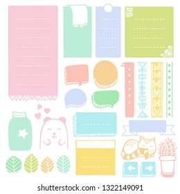 Bullet journal hand drawn vector elements for notebook, diary and planner. Doodle frames set isolated on white background. 