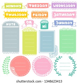 Bullet journal hand drawn vector elements for notebook, diary and planner. Doodle frames set isolated on white background. 