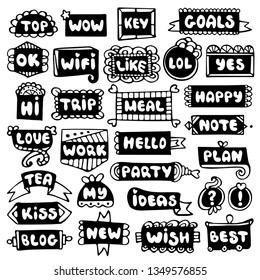 Bullet journal hand drawn vector elements for notebook, diary and planner. Doodle frames set isolated on white background. 