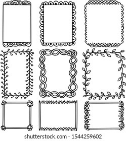 Bullet journal hand drawn vector frames for notebook, diary and planner. Set of doodle black borders isolated on white background. 