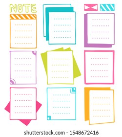 Bullet journal hand drawn vector frames for notebook, diary and planner. Set of sketch stickers, different note papers. Doodle banners isolated on white background. 