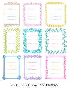 Bullet journal hand drawn vector frames for notebook, diary and planner. Set of doodle colored borders isolated on white background. 