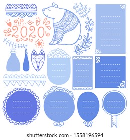 Bullet journal hand drawn vector elements for notebook, diary and planner. Doodle frames isolated on white background. 